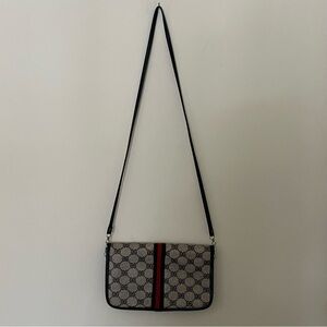 sweet vintage monogrammed leather and canvas bag